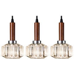 Vintage Mid-Century Modern Teak and Glass Pendant