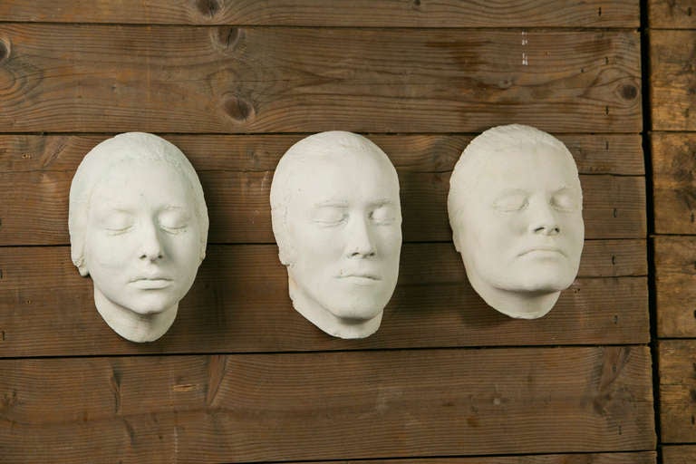 Set of Three Plaster Masks of Human Faces In Excellent Condition In Houston, TX