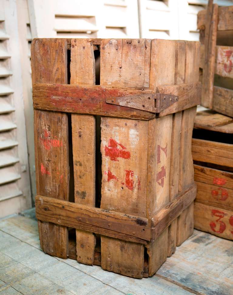 20th Century Pair of Two Primitive Hand-Made French Antique Crates with Stenciled Numbers