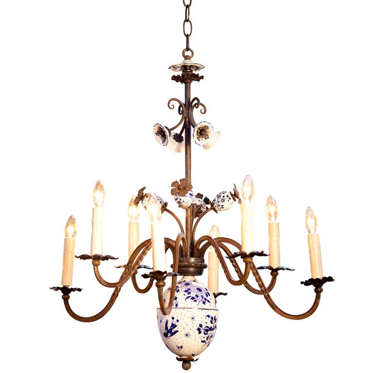 Charming delft chandelier with "bird" motif at 1stdibs