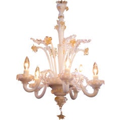 Vintage Milkglass Murano Chandelier with Gold Accents