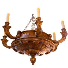 Antique carved wood chandelier with 6 arms