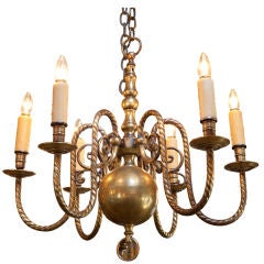 Vintage brass FLemish chandelier with 6 arms