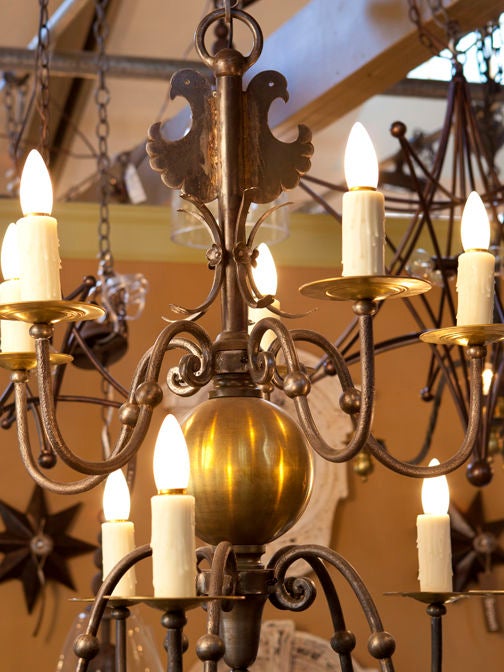 Belgian Vintage iron and brass Flemish chandelier