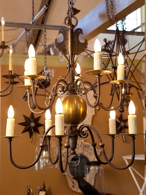 Iron Vintage iron and brass Flemish chandelier