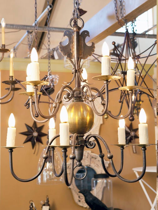Vintage iron and brass Flemish chandelier 1