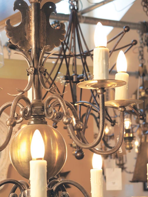 Vintage iron and brass Flemish chandelier 2