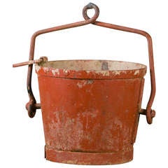 Antique Hand-Made Iron Bucket with Original Paint