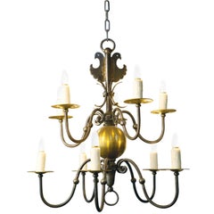 Vintage iron and brass Flemish chandelier