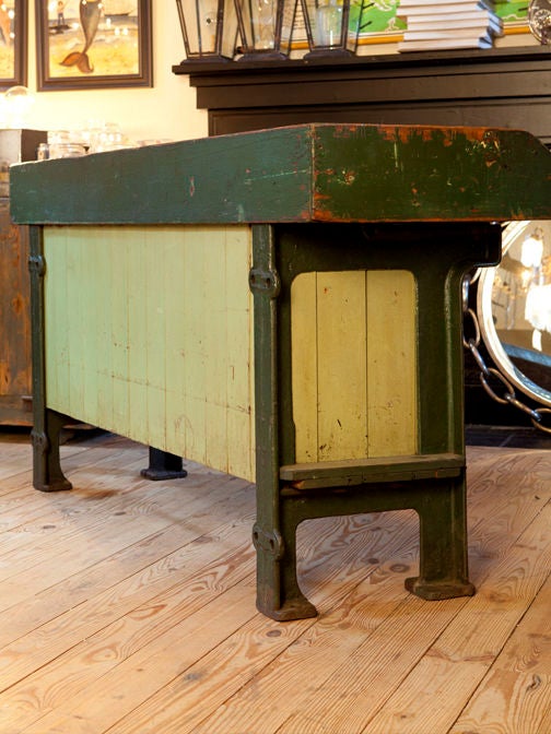 Industrial Kitchen Island or Potting Table with Zinc Top and Iron Feet Circa 1920