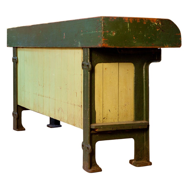 Kitchen Island or Potting Table with Zinc Top and Iron Feet Circa 1920