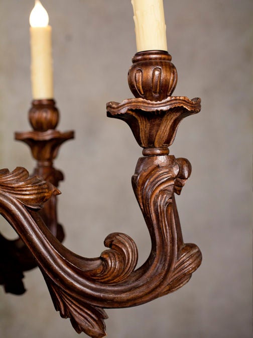 Louis XV Style Rococo Carved Wood Chandelier from France, circa 1900 In Excellent Condition In Houston, TX