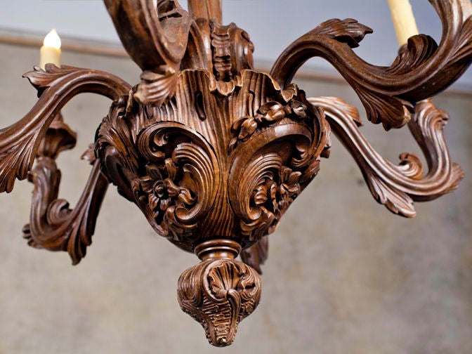 Louis XV Style Rococo Carved Wood Chandelier from France, circa 1900 1