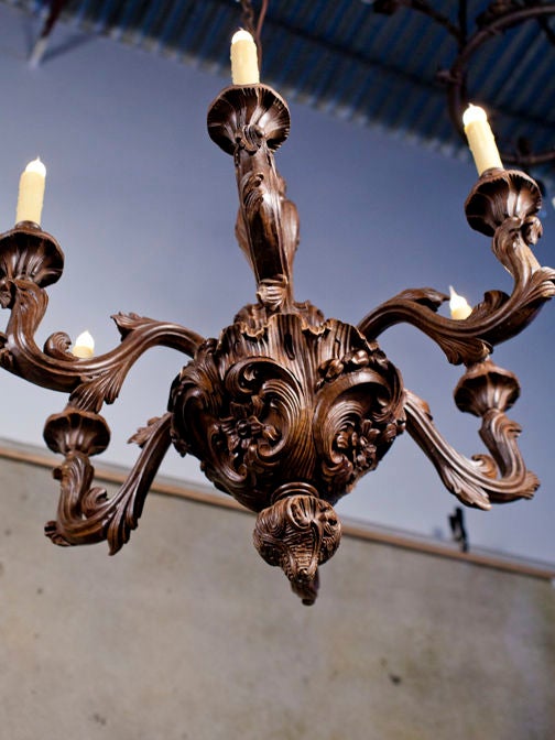 Louis XV Style Rococo Carved Wood Chandelier from France, circa 1900 2
