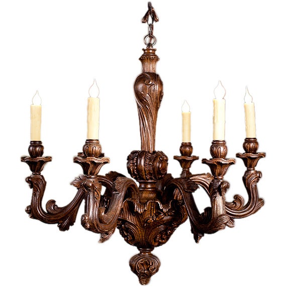 Louis XV Style Rococo Carved Wood Chandelier from France, circa 1900