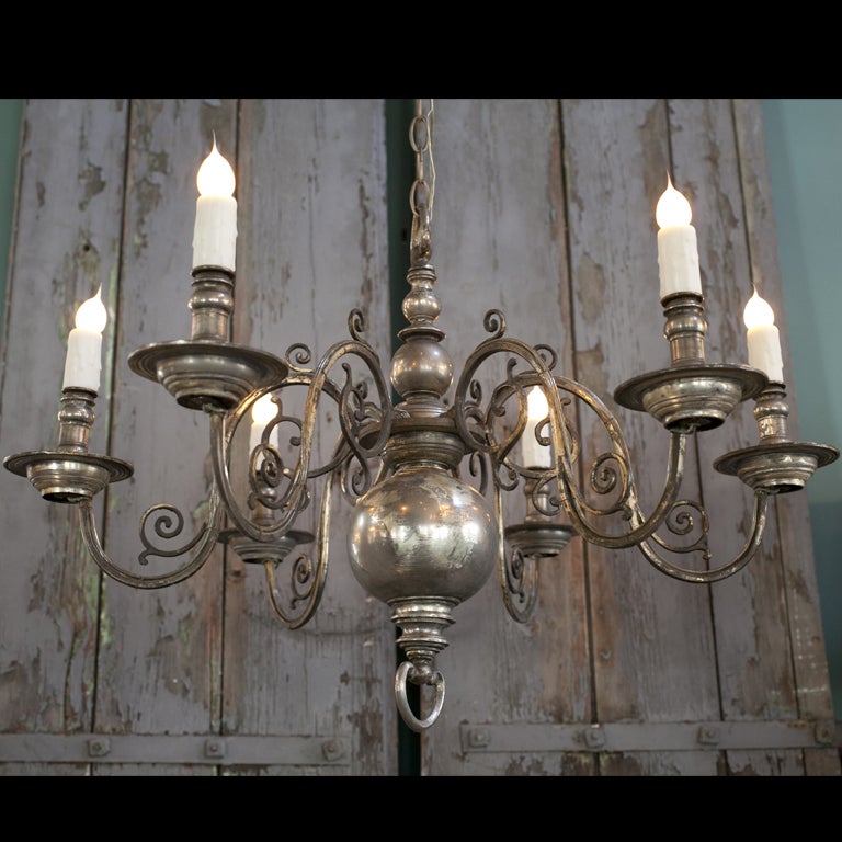 Nickel-Plated Flemish Style Six Arm Chandelier