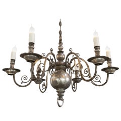 Nickel-Plated Flemish Style Six Arm Chandelier