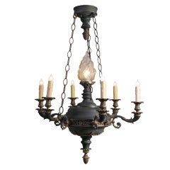 Antique Classic French Empire Style Tole and Bronze Chandelier