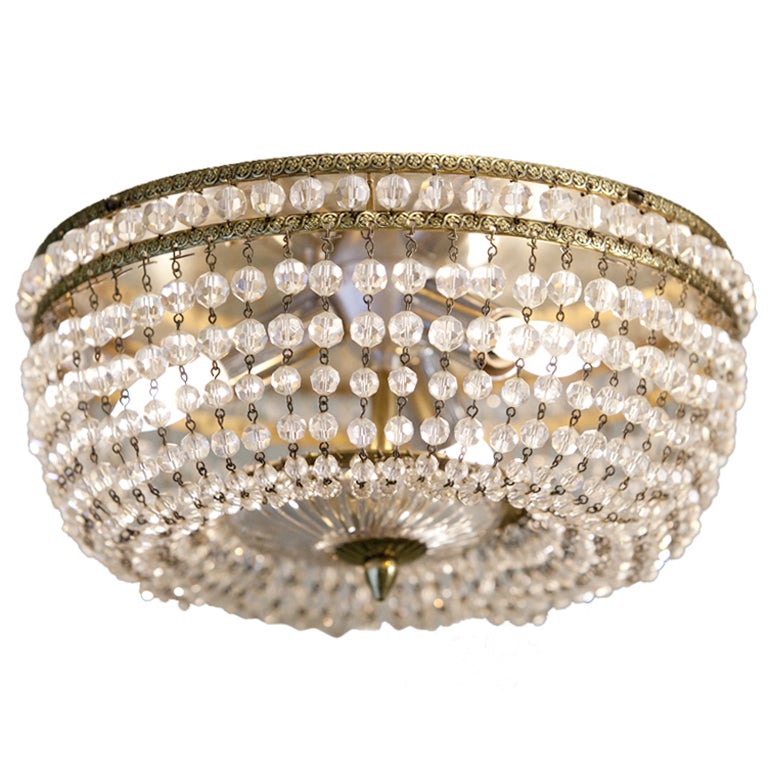 Vintage Crystal Beaded Flushmount Light from Italy at 1stDibs | beaded flush  mount light, beaded flush mount ceiling light, vintage crystal flush mount  lights