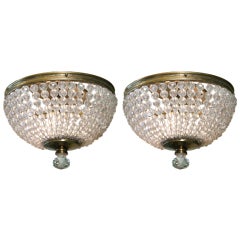 Pair of Vintage French Crystal Flushmount Lights