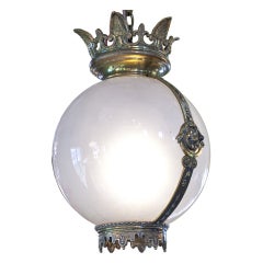 Majestic French Antique Bronze and Milkglass Round Pendant