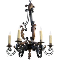 French Polychrome Iron Chandelier (Six Arms)