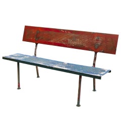 Vintage French Industrial Polychrome Bench