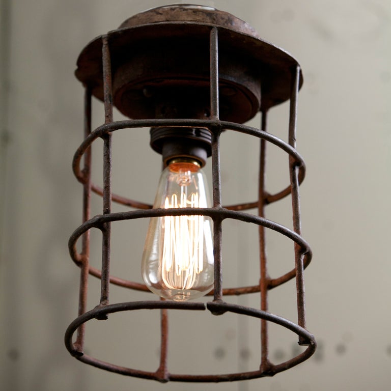  Industrial Iron Grid Factory Light from Belgium, circa 1920 1