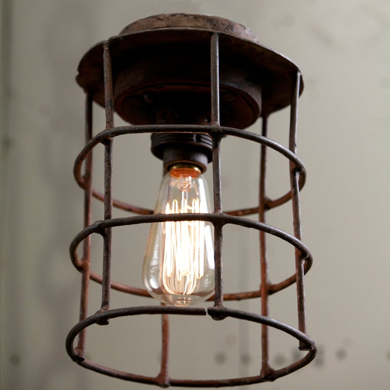  Industrial Iron Grid Factory Light from Belgium, circa 1920 3