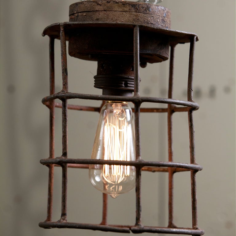  Industrial Iron Grid Factory Light from Belgium, circa 1920 2