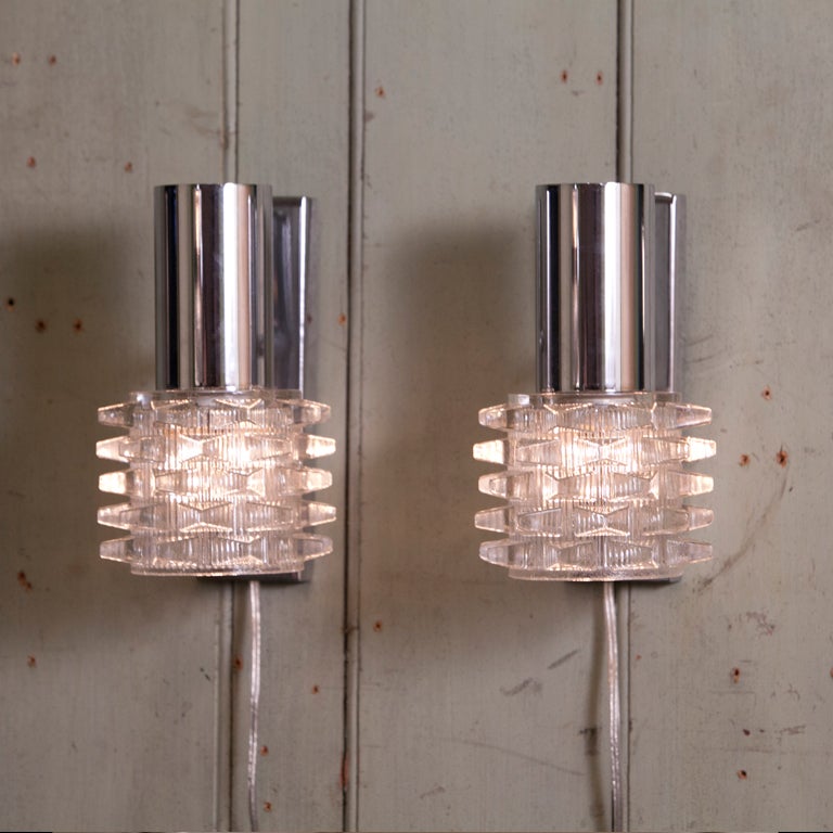 Mid-20th Century Italian Glass and Chrome Mid-Century Modern Sconces