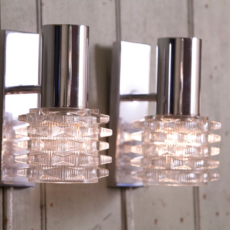 Italian Glass and Chrome Mid-Century Modern Sconces In Excellent Condition In Houston, TX