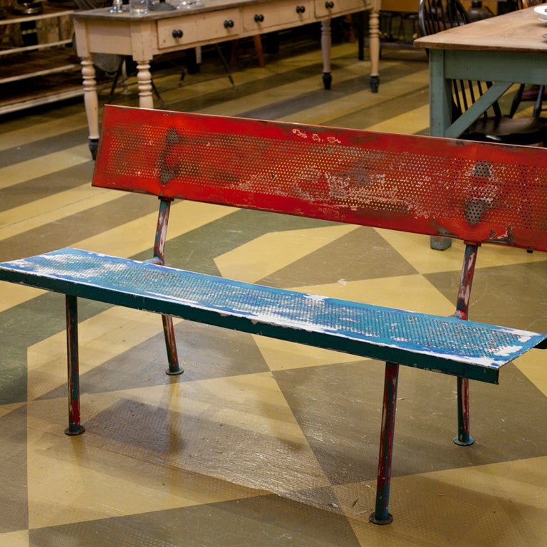 Vintage French Industrial Polychrome Bench