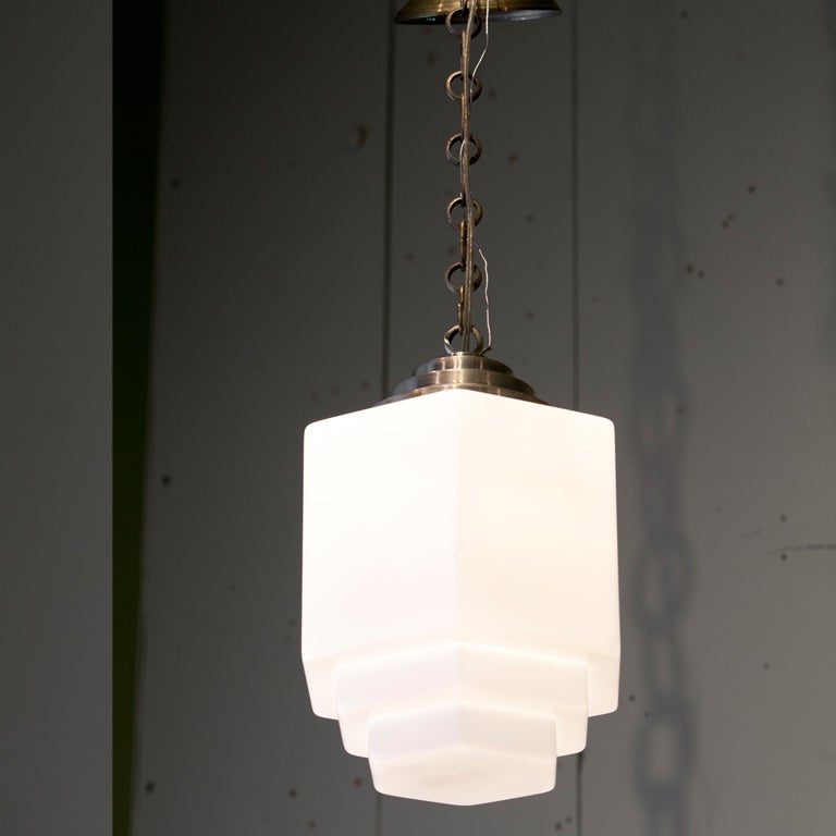 Art Deco Hand Blown Milk Glass Pendant at 1stDibs