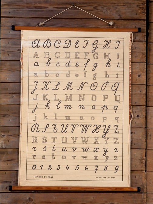 Vintage Alphabet Chart on Wooden Dowels from the Netherlands, circa 1940 1