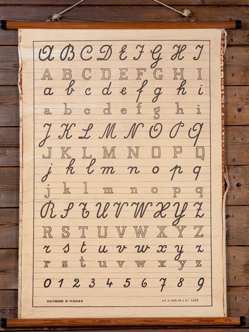 Vintage Alphabet Chart on Wooden Dowels from the Netherlands, circa 1940 In Excellent Condition In Houston, TX
