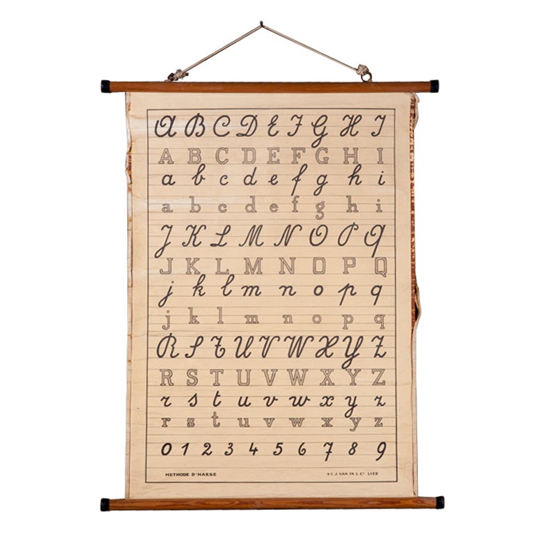 Vintage Alphabet Chart on Wooden Dowels from the Netherlands, circa 1940