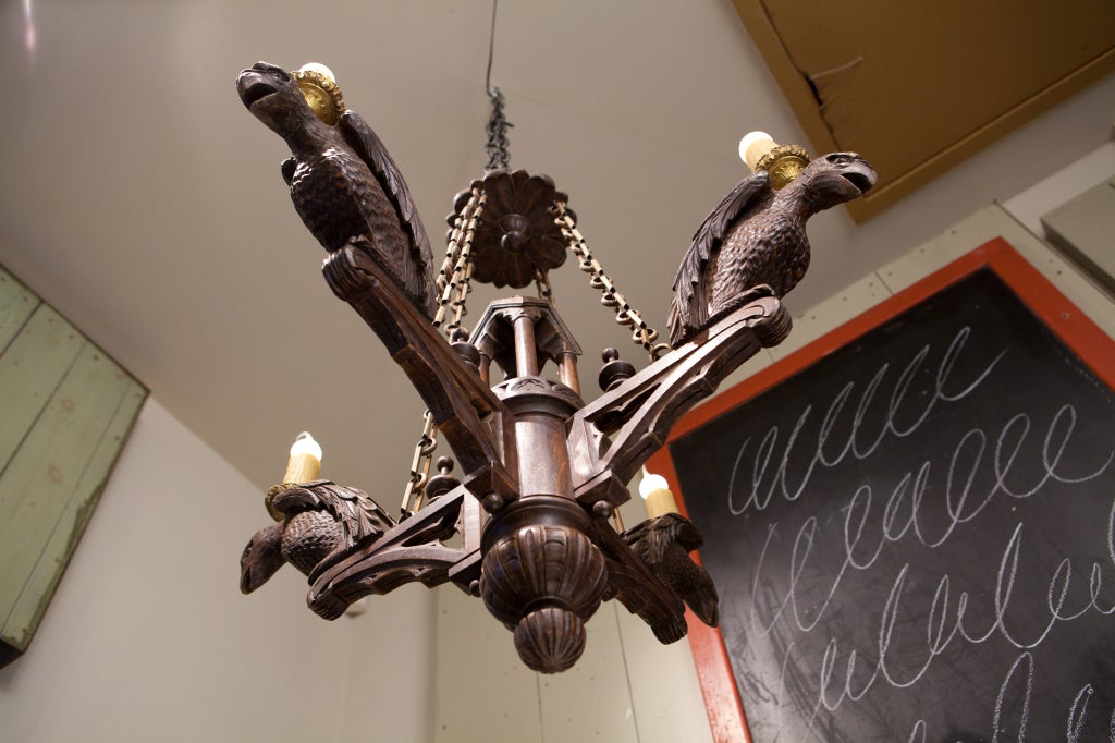 Neo-Gothic carved wood chandelier with 4 lights 1