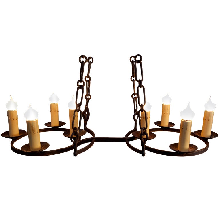 Custom American Made, Hand-Forged Iron Eight-Light "Cuyahoga" Chandelier For Sale