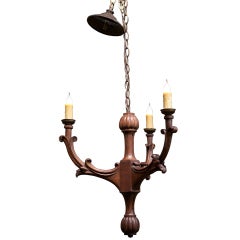 Antique Three Arm Carved Oak Light