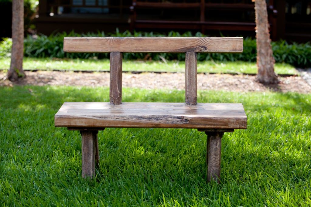 This bench is handmade and came from a bistro near the Belgian/German border. Massive oak and pine construction with iron brackets. Would look great at the base of a bed or in a mudroom. Various sizes available. Price is for one bench.  Measurement