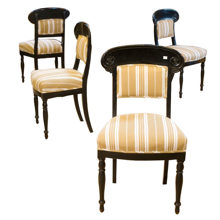 Set Of Four Antique Ebonized Greek Revival Dining Chairs At 1stdibs Set Of Four Antique Ebonized Greek Revival Dining Chairs For