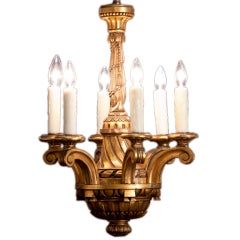Antique Gilt  Six Light Wood Chandelier