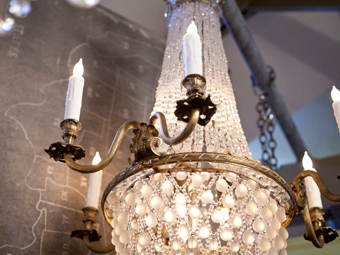 20th Century Empire Style 6-Arm Chandelier of Bronze and Frosted Glass