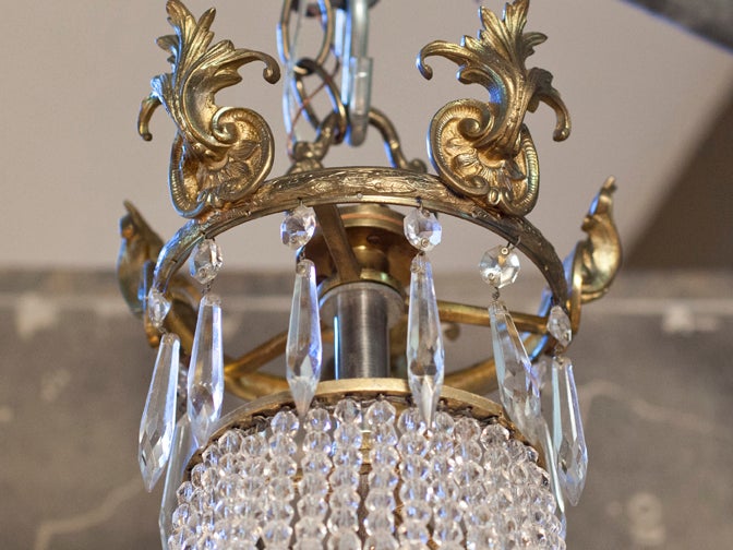 Empire Style 6-Arm Chandelier of Bronze and Frosted Glass 4