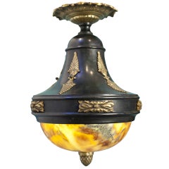Empire-Style Tole And Alabaster Flush Mount Pendant