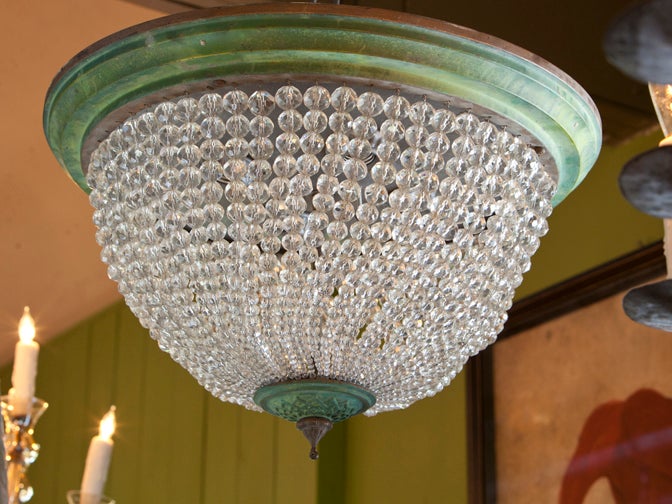 Brass And Glass Beaded Flush Mount Light