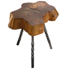Wood Trunk Stool with Iron Legs