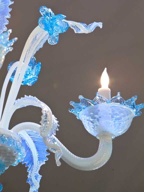 Turquoise and Milk Glass Murano Chandelier 5