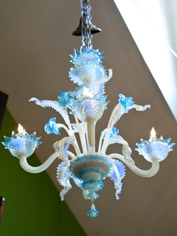 Italian Turquoise and Milk Glass Murano Chandelier